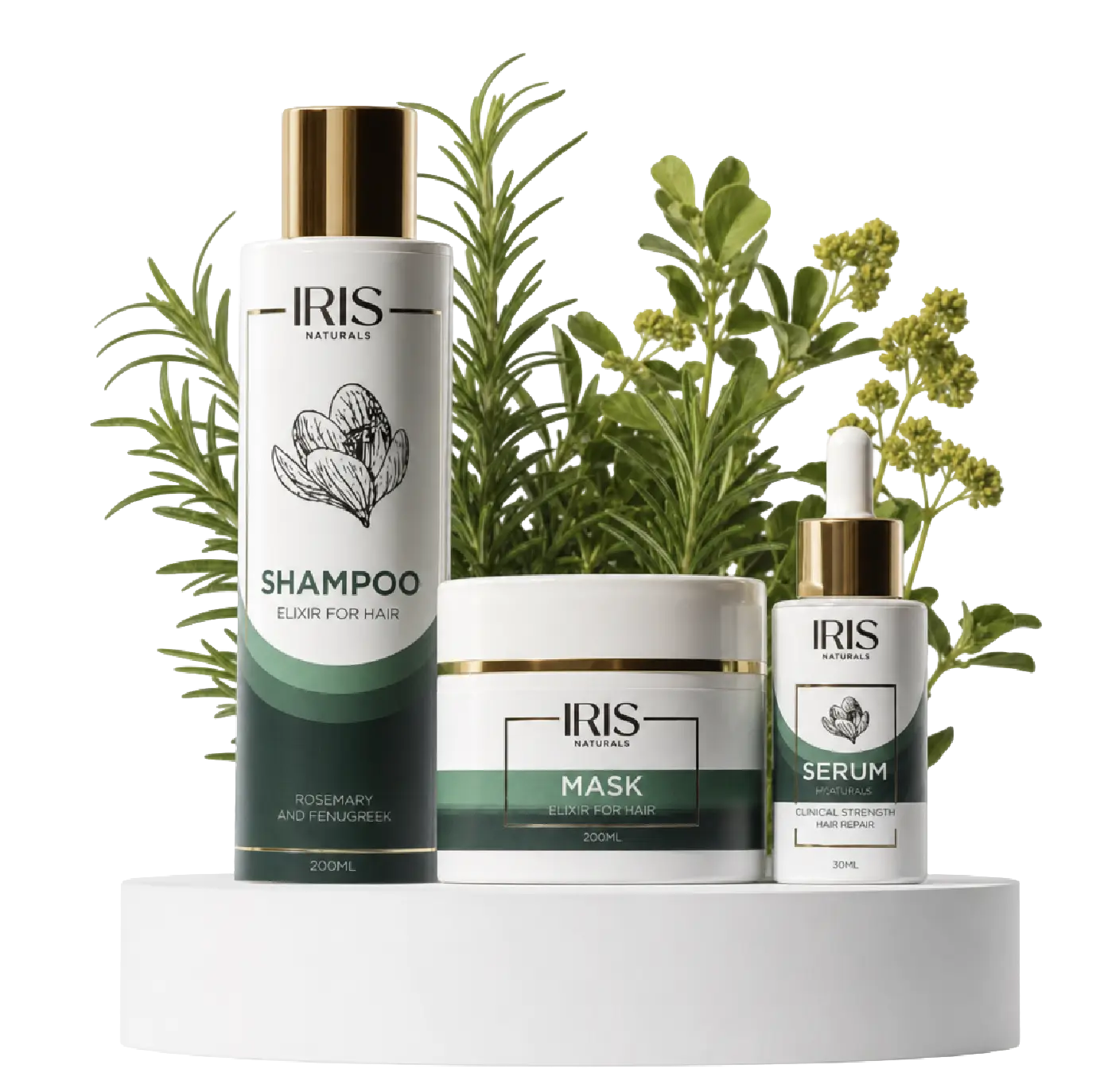 Iris Elixir Trio — šampon, maska i serum sa piskavicom i ruzmarinom
